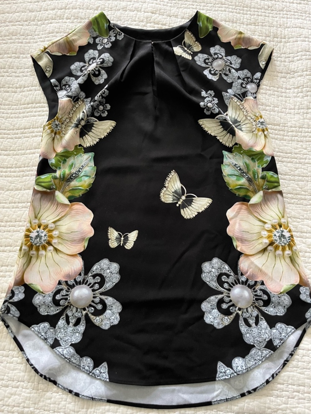 Ted Baker Black Floral & Butterfly Sleeveless Blouse worn once